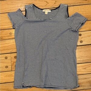 Michael Kors Navy and White Striped Cold Shoulder Top
